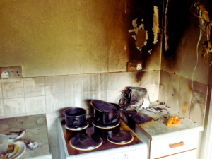 Fire damaged kitchen in Charlotte, NC home