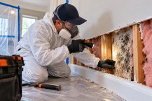 Mold remediation specialist examining walls of Charlotte, NC home 